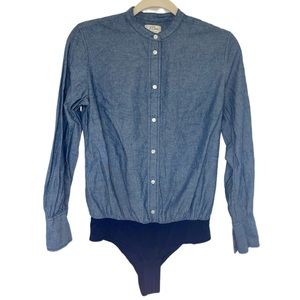 J Crew Denim Band Collar Button Down Body Suit
